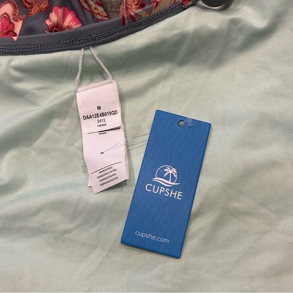 Cupshe Floral One-Piece Swimsuit Grey and Pink New with Tags Medium - Picture 13 of 14